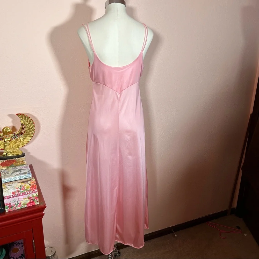 Vintage 1970 Mod Minimalist Pink Satin Feminine Long Slip Dress nightgown - Picture 6 of 16